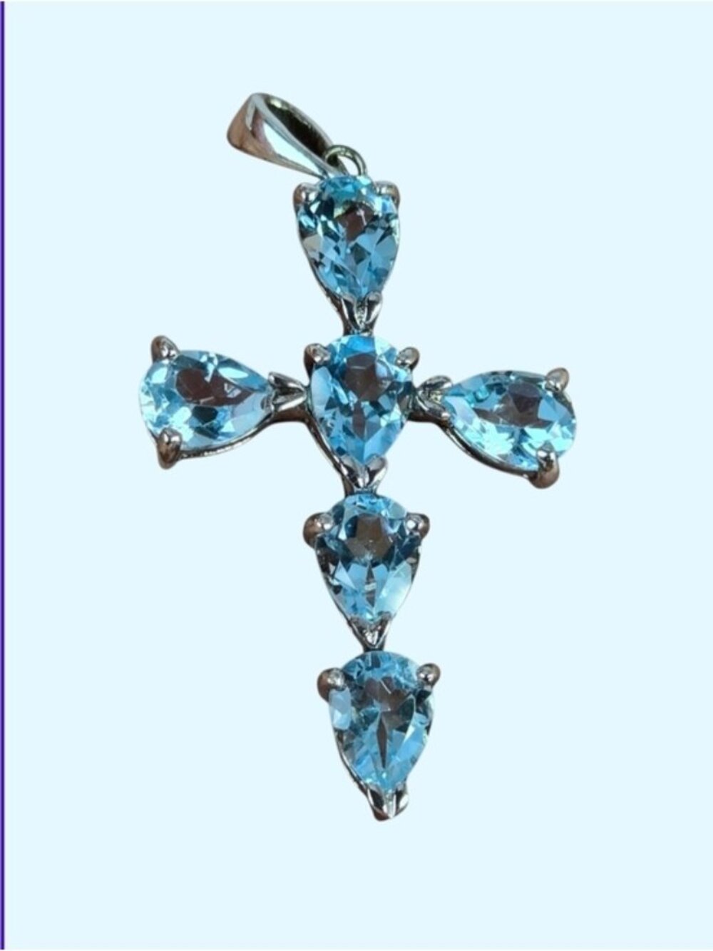 925 Sterlung Silver Cross Pendant 2x3.2cm with Natural Blue Topaz